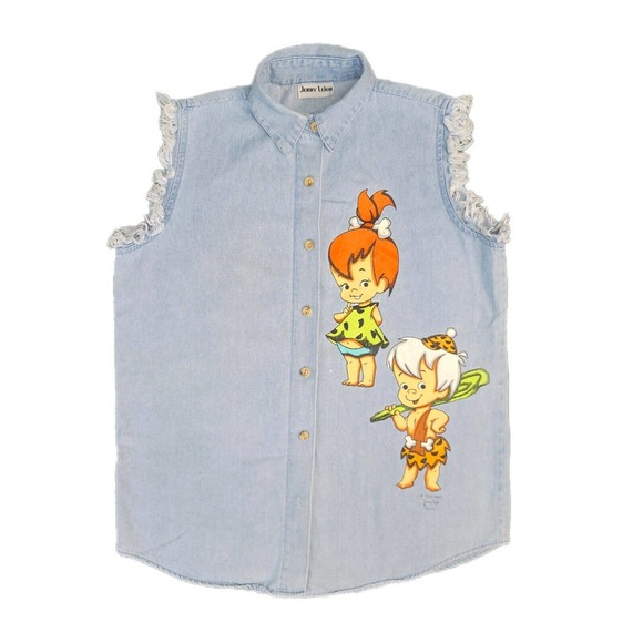 Jerry Leigh Jackets & Blazers - Vintage 90’s Jerry Leigh Flintstones Pebbles Bam Bam M Denim Vest Hanna-Barbera